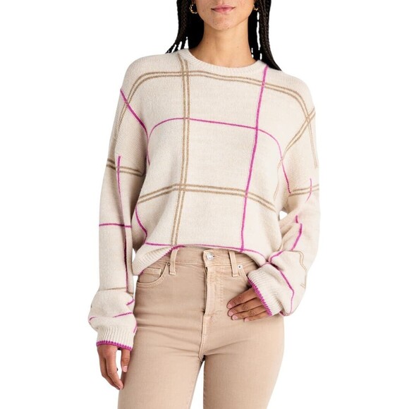 Splendid Womens Plaid Knit Crew Neck Sweater Top Size Large MSRP $148 - Picture 4 of 16